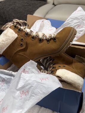 Jellypop Tan Faux-Suede Fur-Trim Lace-Up Winter Boots
